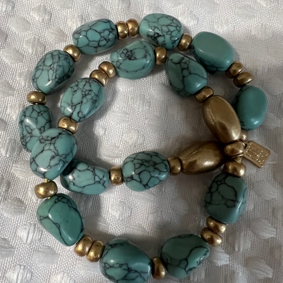 Robert Lee Morris Turquoise and Gold Bracelet Duo - Picture 2 of 3